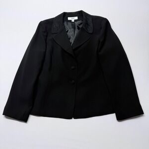 Le Suit Essentials Black Embroidered Collar Blazer Jacket Size 16 Professional